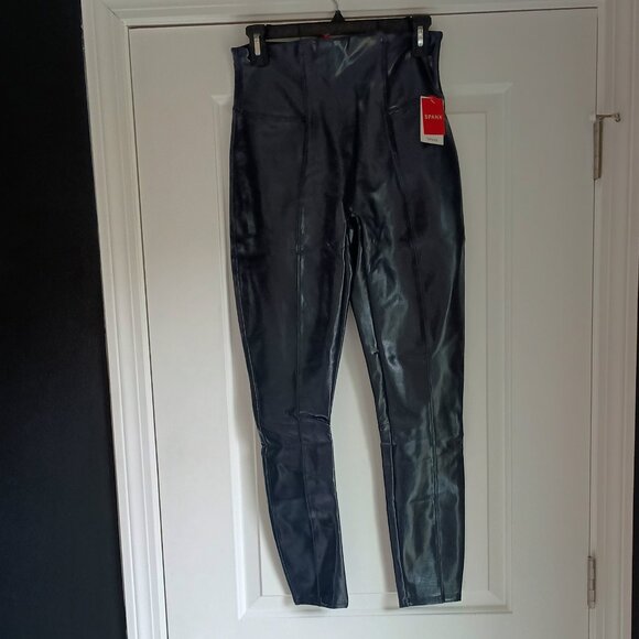 NEW! SPANX BLUE PATENT FAUX LEATHER LEGGINGS - Picture 6 of 10